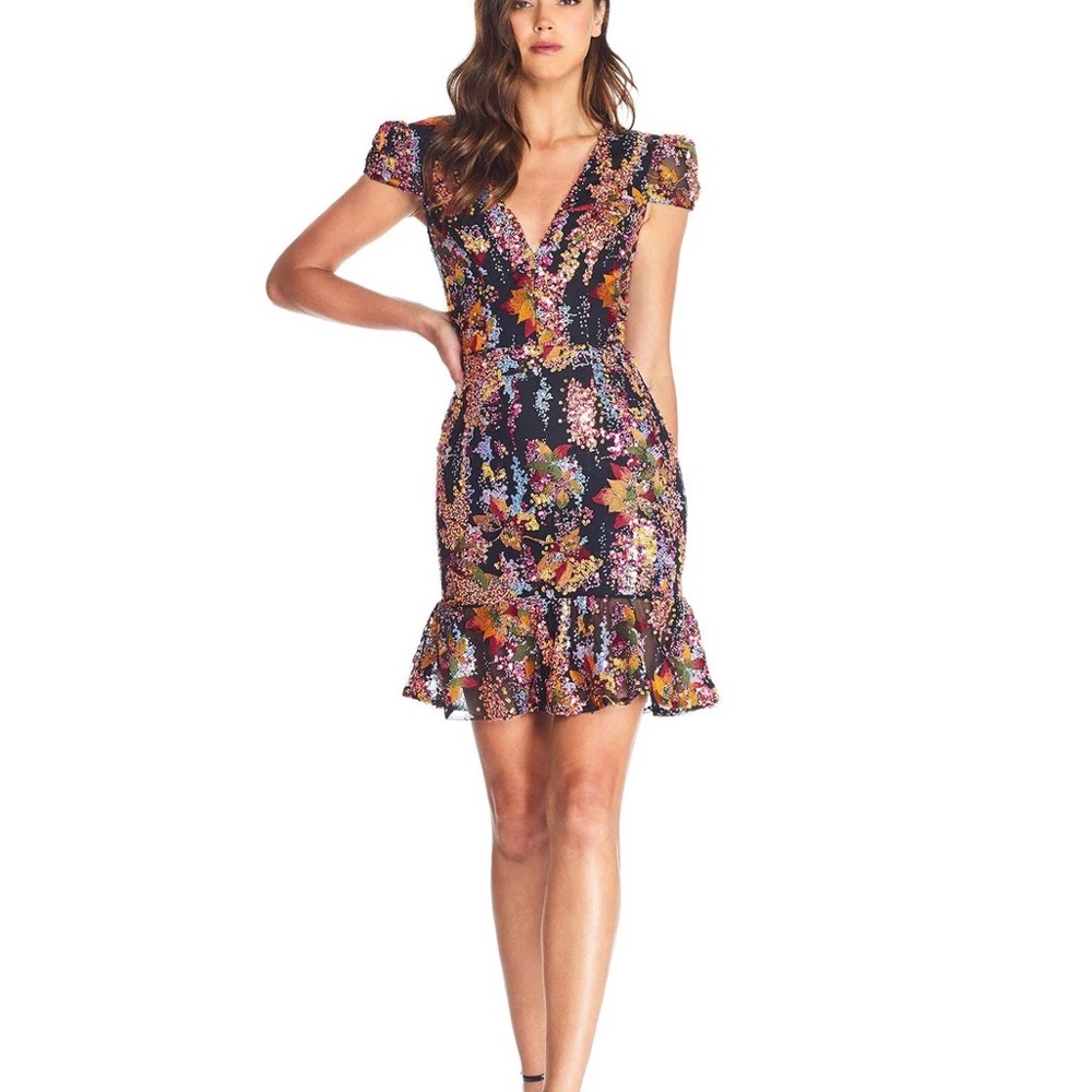 Dress the Population Colorful Sequin V-Neck Mini Dress- Corinne Sequin Dress